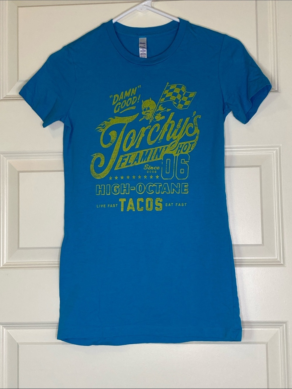 Torchys Tacos y2k Bright Turquoise Crewneck Tee
